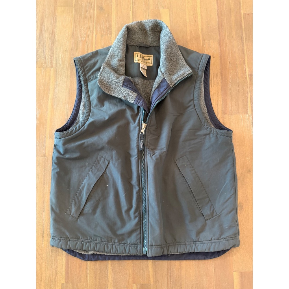 LL Bean Mens Medium Warm-Up Vest‎ Fleece Lined Nylon Shell Gray 0JX79 Regular